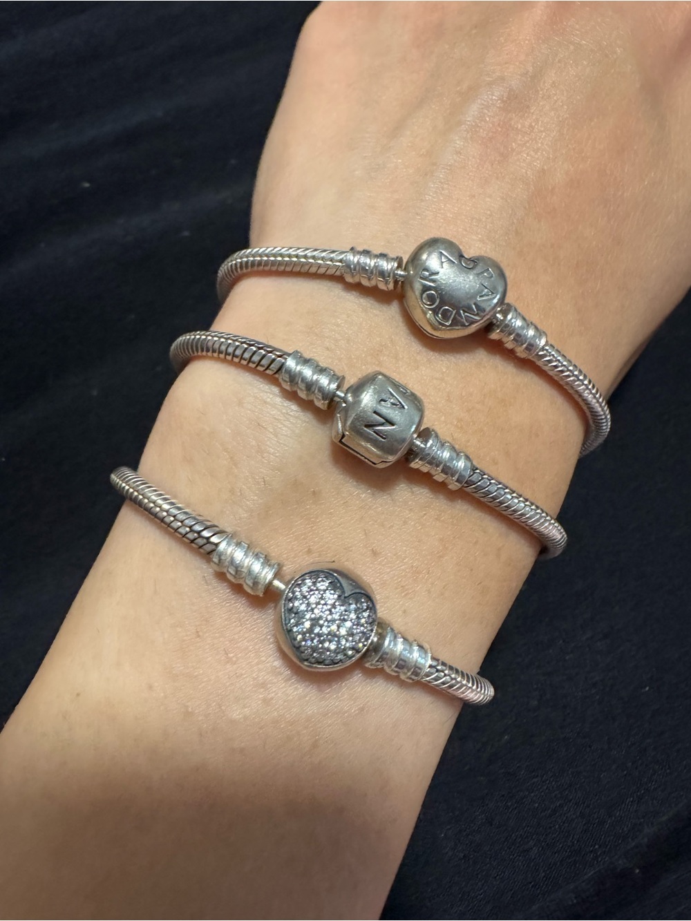 Pandora Sterling Silver Heart Charm Bracelet - Sparkling Pave Heart Stackable